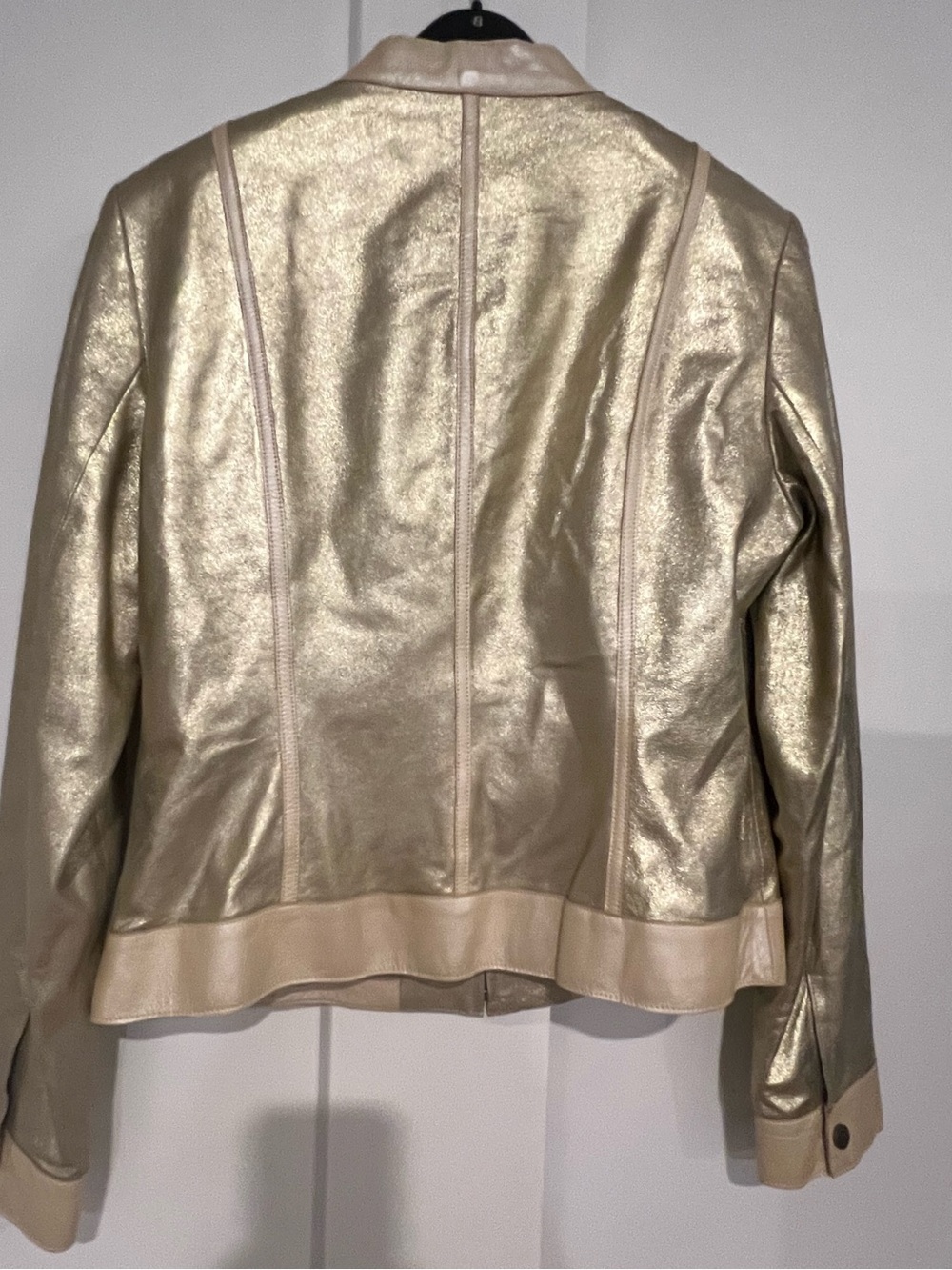 Doncaster Vtg Gold & Tan Metallic Leather Zip Jacket l Size 10 - Picture 2 of 4